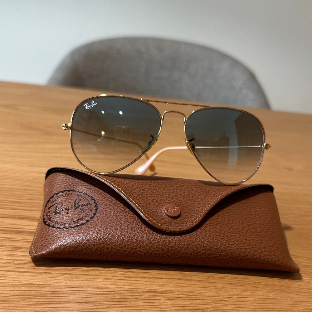 Ray-Ban Gold and Gray Aviator Sunglasses